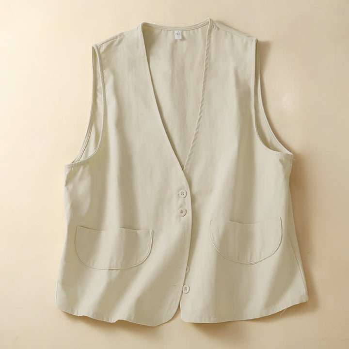 Buddha Stones Lässiges, minimalistisches, einfarbiges Damen-Tanktop mit Knopfleiste und Tasche – perfekt für den Sommer. - Beige - US14, UK/AU18, EU46 (2XL) - image 0