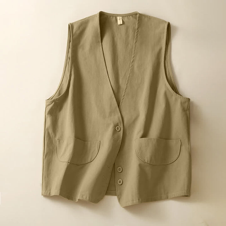 Buddha Stones Lässiges, minimalistisches, einfarbiges Damen-Tanktop mit Knopfleiste und Tasche – perfekt für den Sommer. - Dunkelkhaki - US14, UK/AU18, EU46 (2XL) - image 6