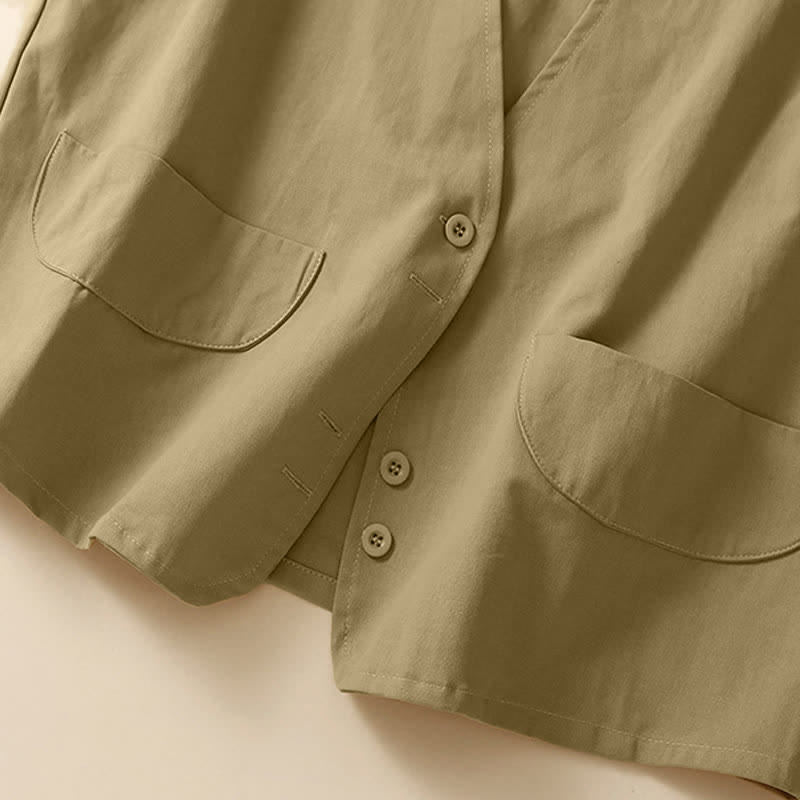 Buddha Stones Lässiges, minimalistisches, einfarbiges Damen-Tanktop mit Knopfleiste und Tasche – perfekt für den Sommer. - image 14