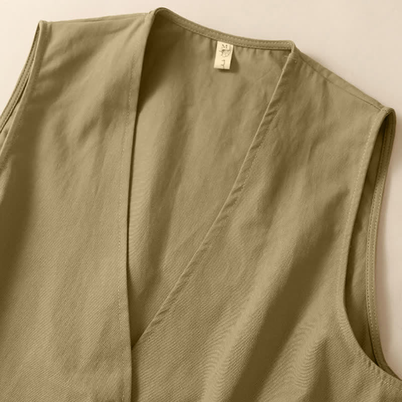 Buddha Stones Lässiges, minimalistisches, einfarbiges Damen-Tanktop mit Knopfleiste und Tasche – perfekt für den Sommer. - image 8