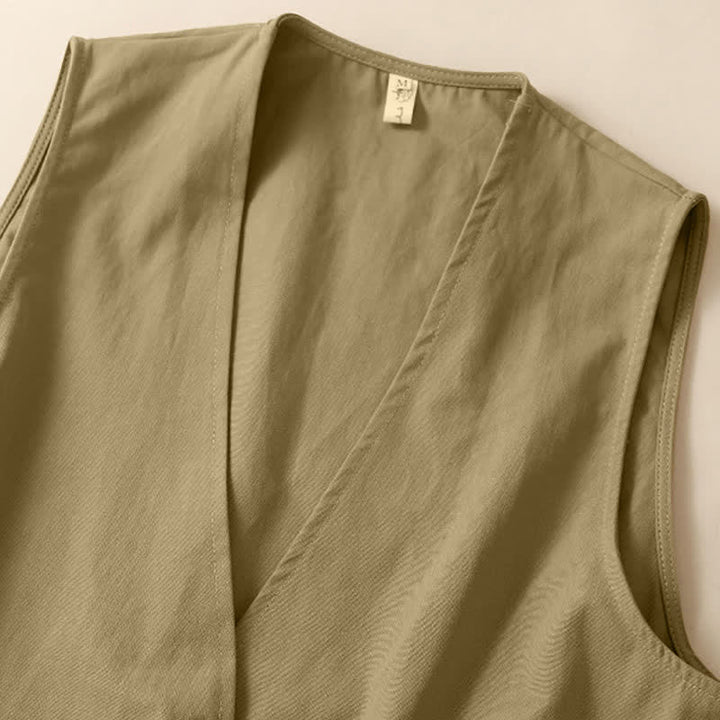 Buddha Stones Lässiges, minimalistisches, einfarbiges Damen-Tanktop mit Knopfleiste und Tasche – perfekt für den Sommer. - image 8