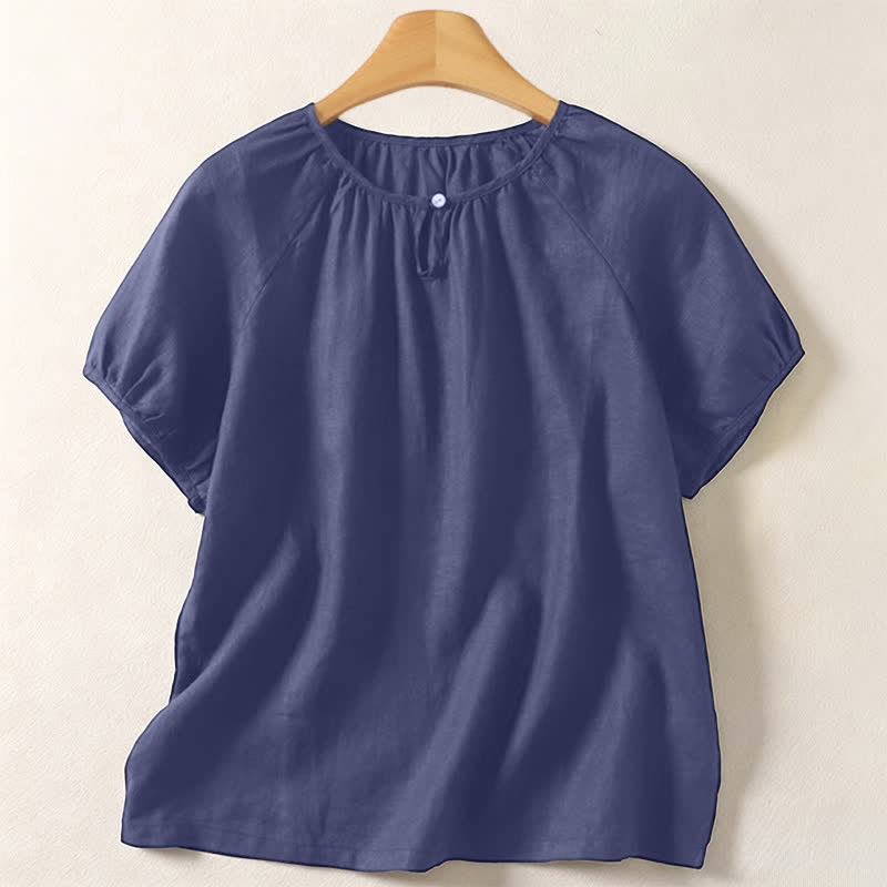 Buddha Stones Sommerliches, lässiges, minimalistisches Kurzarmshirt mit Rundhalsausschnitt für Damen, einfarbig, schlicht, Kurzarm - Dunkelschieferblau - US8-10, UK/AU12-14, EU40-42 (2XL) - image 15