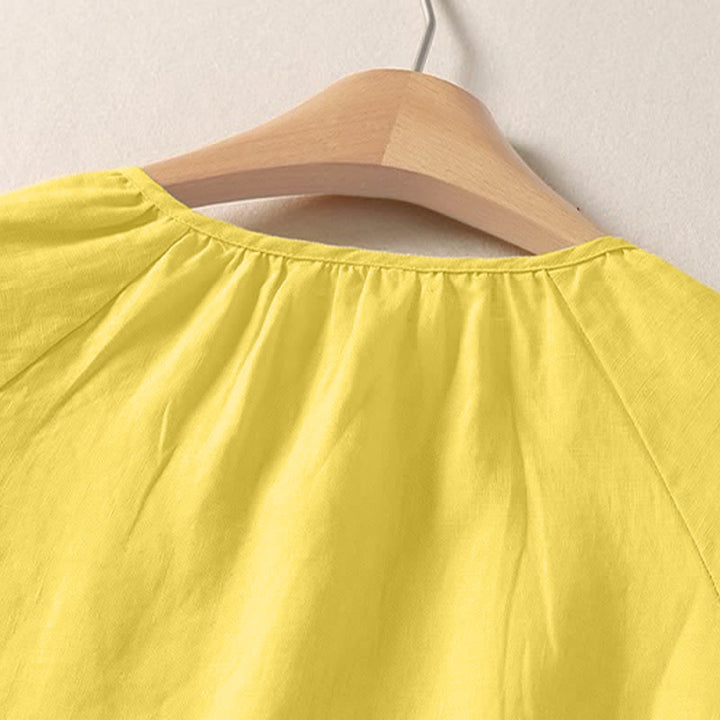 Buddha Stones Sommerliches, lässiges, minimalistisches Kurzarmshirt mit Rundhalsausschnitt für Damen, einfarbig, schlicht, Kurzarm - image 3
