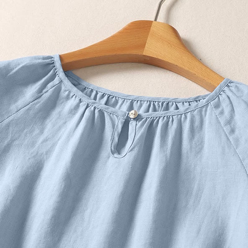 Buddha Stones Sommerliches, lässiges, minimalistisches Kurzarmshirt mit Rundhalsausschnitt für Damen, einfarbig, schlicht, Kurzarm - image 10