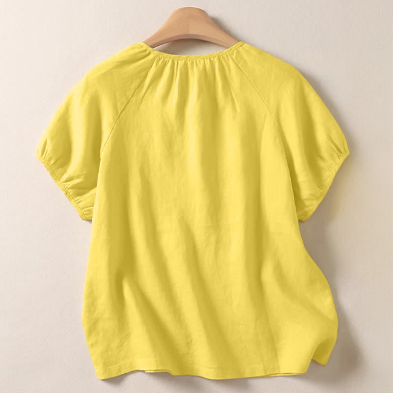 Buddha Stones Sommerliches, lässiges, minimalistisches Kurzarmshirt mit Rundhalsausschnitt für Damen, einfarbig, schlicht, Kurzarm - image 1