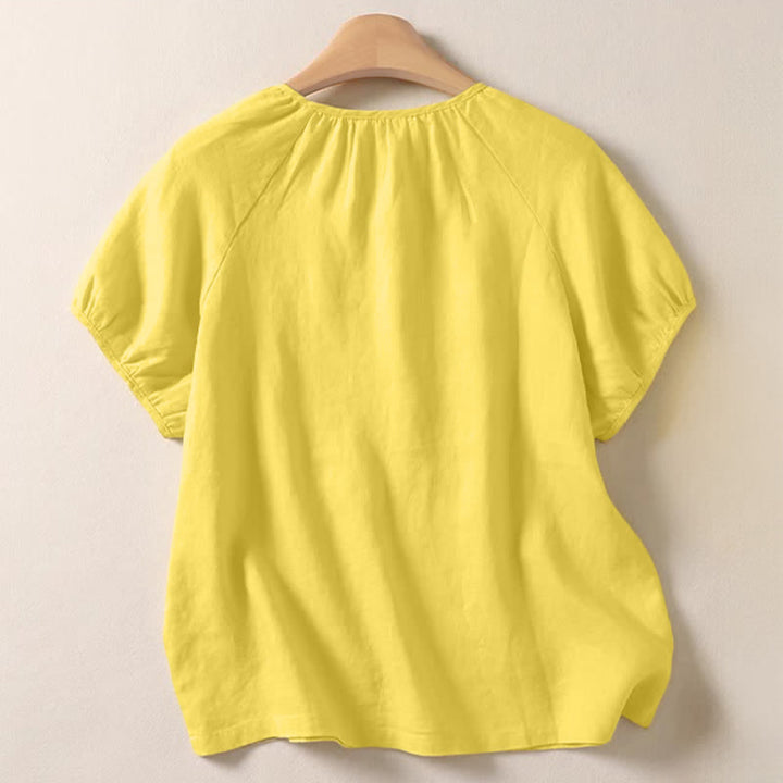 Buddha Stones Sommerliches, lässiges, minimalistisches Kurzarmshirt mit Rundhalsausschnitt für Damen, einfarbig, schlicht, Kurzarm - image 1