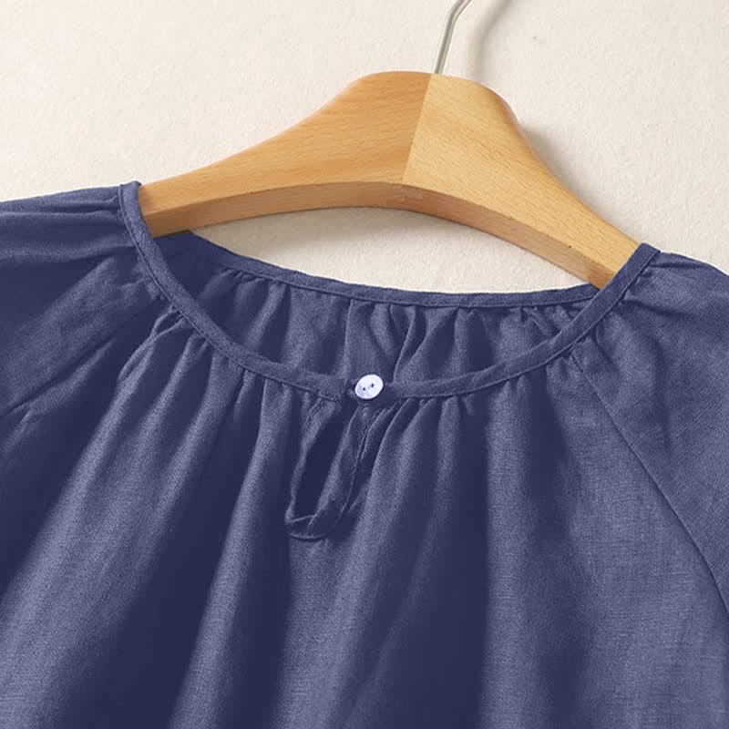 Buddha Stones Sommerliches, lässiges, minimalistisches Kurzarmshirt mit Rundhalsausschnitt für Damen, einfarbig, schlicht, Kurzarm - image 16