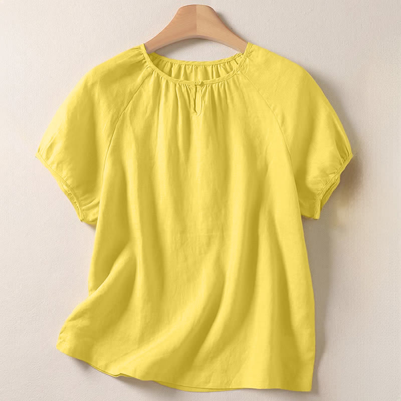 Buddha Stones Sommerliches, lässiges, minimalistisches Kurzarmshirt mit Rundhalsausschnitt für Damen, einfarbig, schlicht, Kurzarm - Zitronen-Chiffon - US8-10, UK/AU12-14, EU40-42 (2XL) - image 0