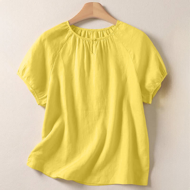Buddha Stones Sommerliches, lässiges, minimalistisches Kurzarmshirt mit Rundhalsausschnitt für Damen, einfarbig, schlicht, Kurzarm - Zitronen-Chiffon - US8-10, UK/AU12-14, EU40-42 (2XL) - image 0