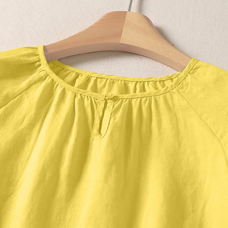 Buddha Stones Sommerliches, lässiges, minimalistisches Kurzarmshirt mit Rundhalsausschnitt für Damen, einfarbig, schlicht, Kurzarm - image 2