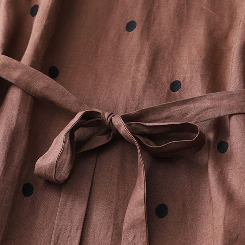 Buddha Stones Lässiges Sommerkleid im Boho-Stil mit Kordelzug, abstraktem Polka-Dot-Muster, kurzen Ärmeln und Tasche für Damen. - image 15