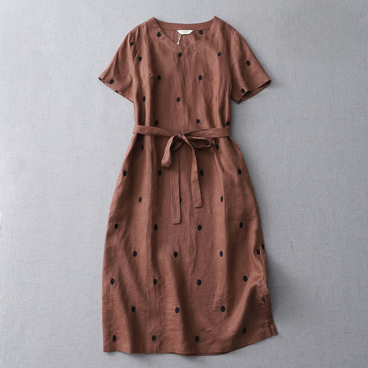 Buddha Stones Lässiges Sommerkleid im Boho-Stil mit Kordelzug, abstraktem Polka-Dot-Muster, kurzen Ärmeln und Tasche für Damen. - Sienna - US8-10, UK/AU12-14, EU40-42 (2XL) - image 12