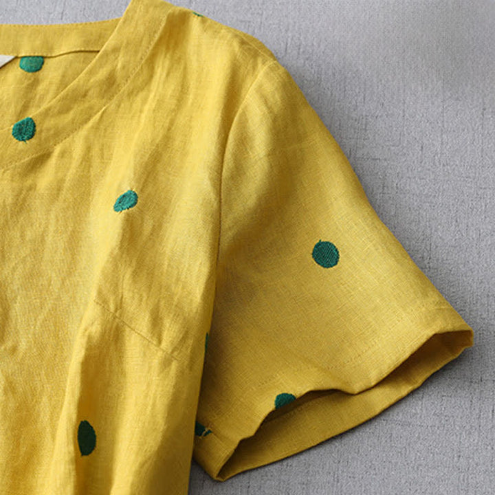 Buddha Stones Lässiges Sommerkleid im Boho-Stil mit Kordelzug, abstraktem Polka-Dot-Muster, kurzen Ärmeln und Tasche für Damen. - image 4