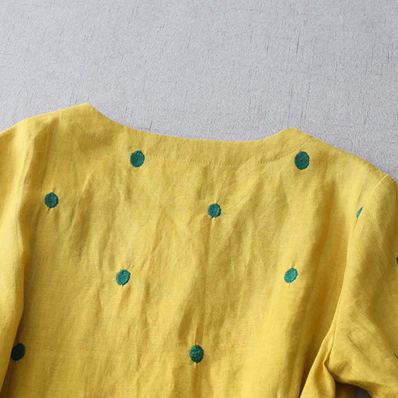 Buddha Stones Lässiges Sommerkleid im Boho-Stil mit Kordelzug, abstraktem Polka-Dot-Muster, kurzen Ärmeln und Tasche für Damen. - image 3
