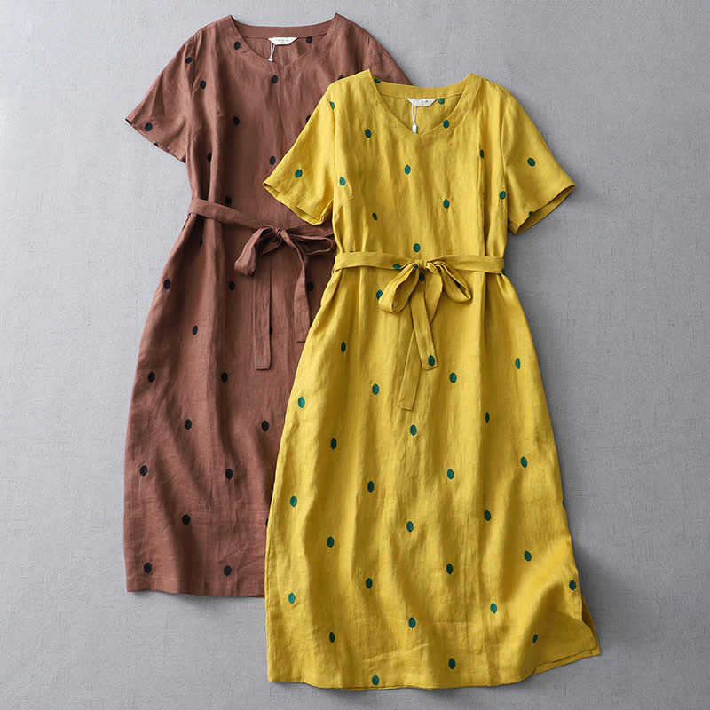 Buddha Stones Lässiges Sommerkleid im Boho-Stil mit Kordelzug, abstraktem Polka-Dot-Muster, kurzen Ärmeln und Tasche für Damen. - image 17