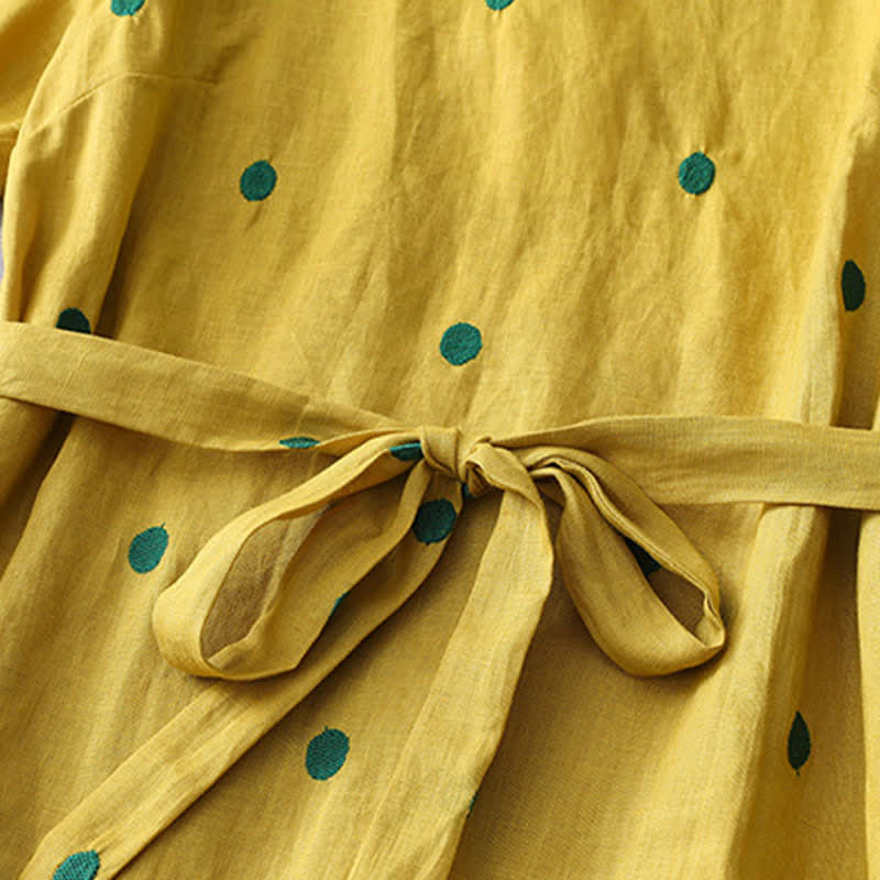 Buddha Stones Lässiges Sommerkleid im Boho-Stil mit Kordelzug, abstraktem Polka-Dot-Muster, kurzen Ärmeln und Tasche für Damen. - image 5
