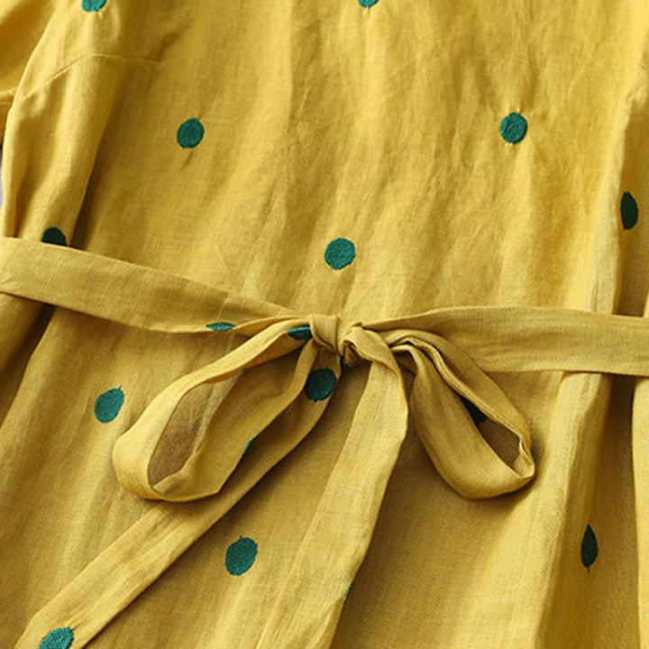 Buddha Stones Lässiges Sommerkleid im Boho-Stil mit Kordelzug, abstraktem Polka-Dot-Muster, kurzen Ärmeln und Tasche für Damen. - image 5