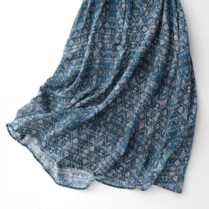 Buddha Stones Sommerliches, ärmelloses Boho-Sommerkleid für Damen mit Kordelzug, blauem geometrischem Muster, Taschen und geometrischem Muster - image 6