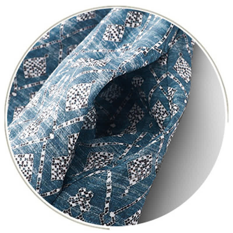 Buddha Stones Sommerliches, ärmelloses Boho-Sommerkleid für Damen mit Kordelzug, blauem geometrischem Muster, Taschen und geometrischem Muster - image 7