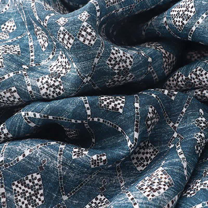 Buddha Stones Sommerliches, ärmelloses Boho-Sommerkleid für Damen mit Kordelzug, blauem geometrischem Muster, Taschen und geometrischem Muster - image 9