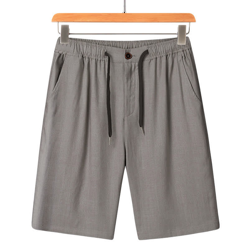 Buddha Stones Sommerliches, lässiges Kurzarmhemd mit Stehkragen, einfarbig, Kordelzughose, passendes Herren-Set mit Taschen - Hellgraue Hose - US/ UK/AU46, EU56 (5XL) - image 21