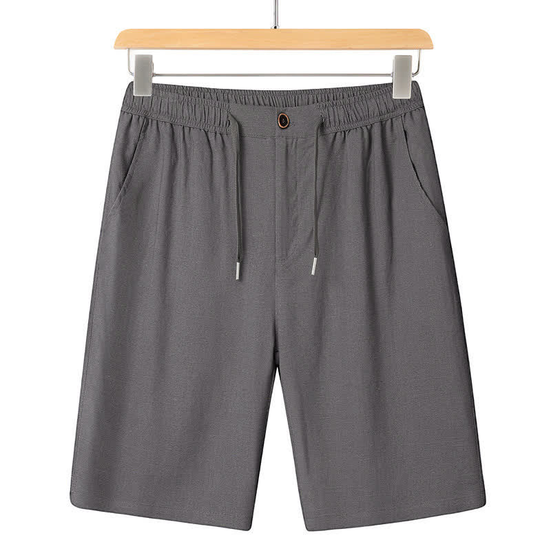 Buddha Stones Sommerliches, lässiges Kurzarmhemd mit Stehkragen, einfarbig, Kordelzughose, passendes Herren-Set mit Taschen - Dunkelgraue Hose - US/ UK/AU46, EU56 (5XL) - image 13