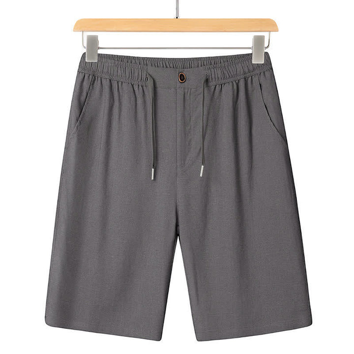 Buddha Stones Sommerliches, lässiges Kurzarmhemd mit Stehkragen, einfarbig, Kordelzughose, passendes Herren-Set mit Taschen - Dunkelgraue Hose - US/ UK/AU46, EU56 (5XL) - image 13