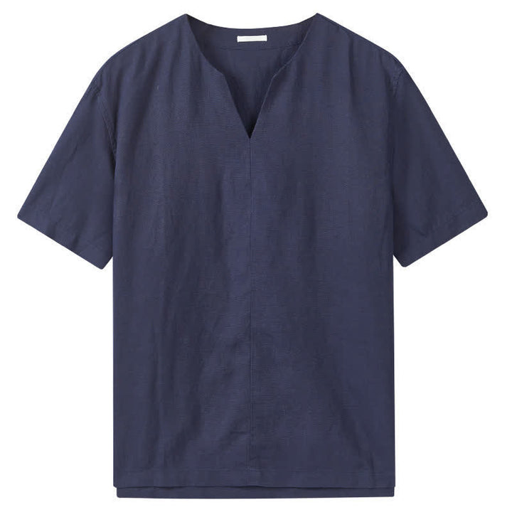 Buddha Stones Minimalistisches, einfarbiges Kurzarm-T-Shirt für Herren mit V-Ausschnitt für den Sommer - image 8
