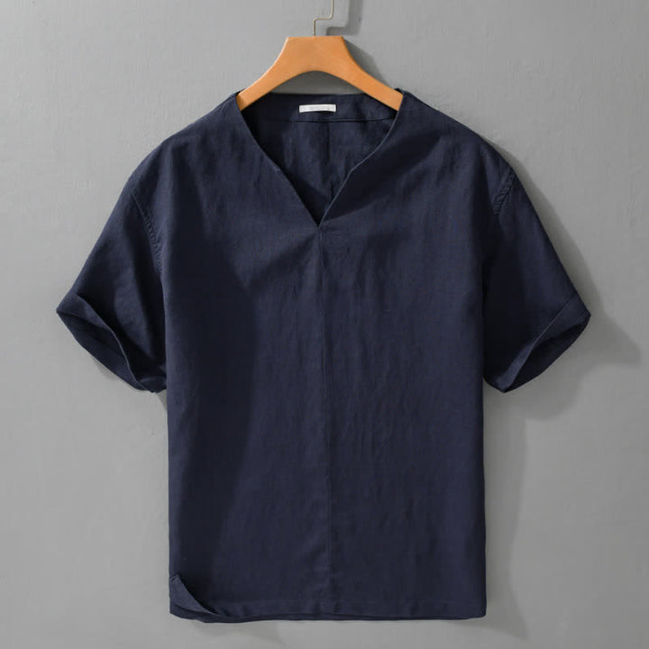 Buddha Stones Minimalistisches, einfarbiges Kurzarm-T-Shirt für Herren mit V-Ausschnitt für den Sommer - Marine - US/ UK/AU42, EU52 (3XL) - image 7