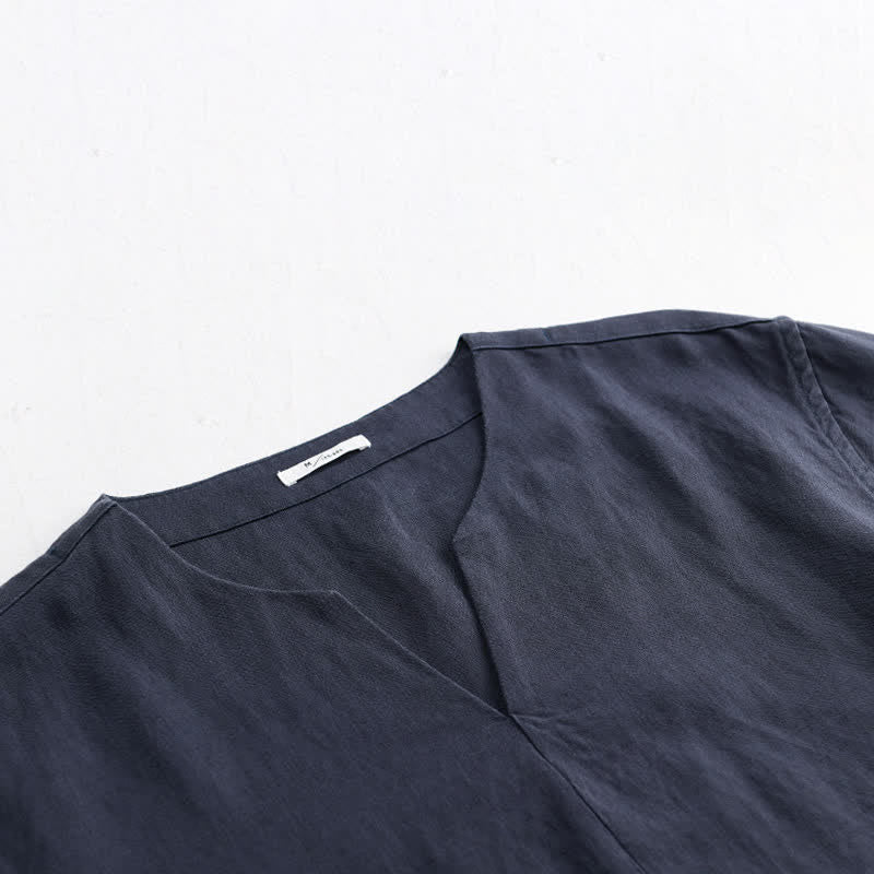 Buddha Stones Minimalistisches, einfarbiges Kurzarm-T-Shirt für Herren mit V-Ausschnitt für den Sommer - image 9
