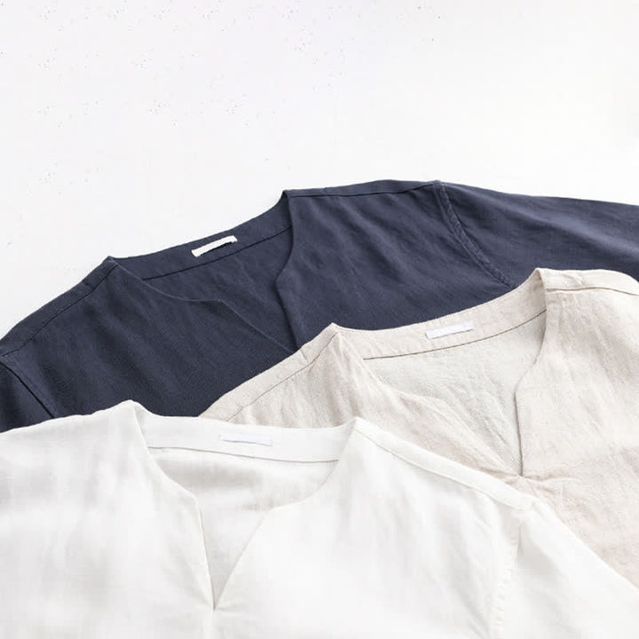 Buddha Stones Minimalistisches, einfarbiges Kurzarm-T-Shirt für Herren mit V-Ausschnitt für den Sommer - image 18