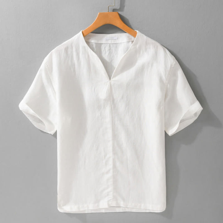 Buddha Stones Minimalistisches, einfarbiges Kurzarm-T-Shirt für Herren mit V-Ausschnitt für den Sommer - Weiß - US/ UK/AU42, EU52 (3XL) - image 12