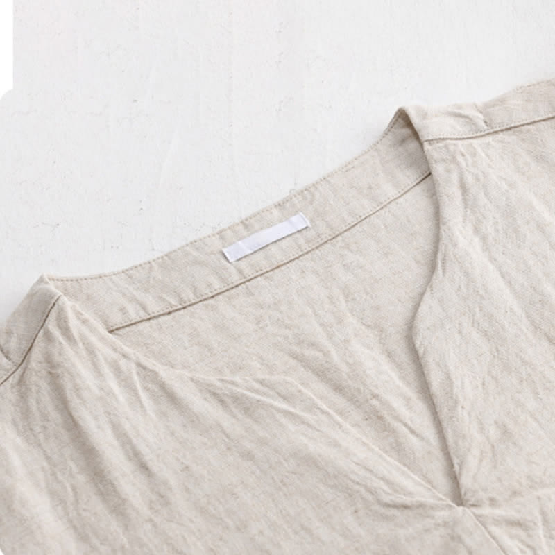 Buddha Stones Minimalistisches, einfarbiges Kurzarm-T-Shirt für Herren mit V-Ausschnitt für den Sommer - image 2