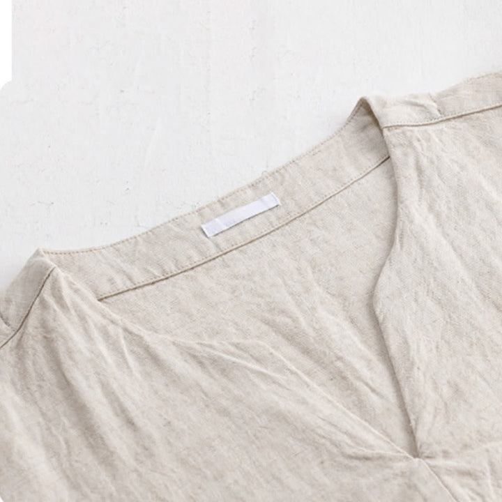 Buddha Stones Minimalistisches, einfarbiges Kurzarm-T-Shirt für Herren mit V-Ausschnitt für den Sommer - image 2