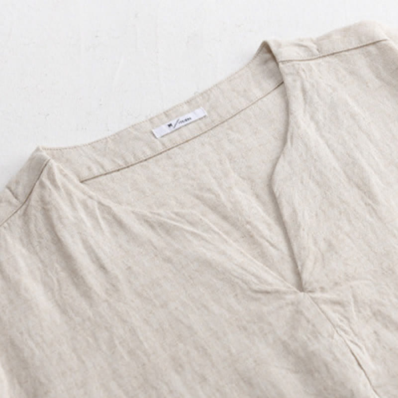 Buddha Stones Minimalistisches, einfarbiges Kurzarm-T-Shirt für Herren mit V-Ausschnitt für den Sommer - image 1