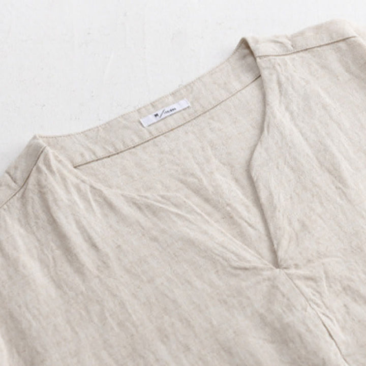 Buddha Stones Minimalistisches, einfarbiges Kurzarm-T-Shirt für Herren mit V-Ausschnitt für den Sommer - image 1