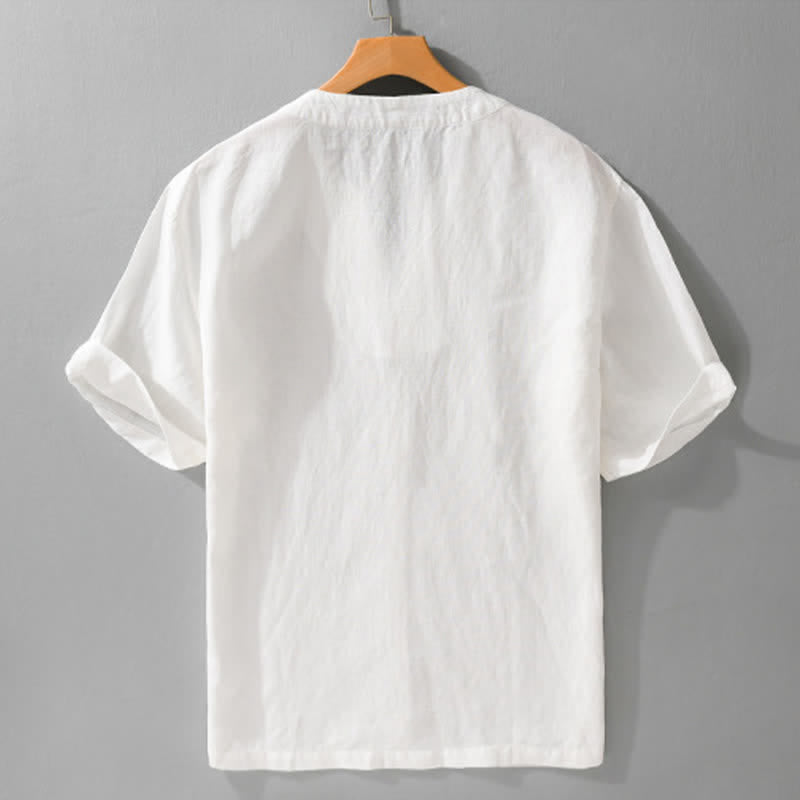 Buddha Stones Minimalistisches, einfarbiges Kurzarm-T-Shirt für Herren mit V-Ausschnitt für den Sommer - image 13