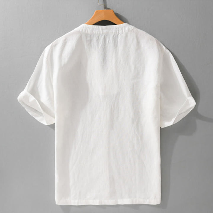 Buddha Stones Minimalistisches, einfarbiges Kurzarm-T-Shirt für Herren mit V-Ausschnitt für den Sommer - image 13