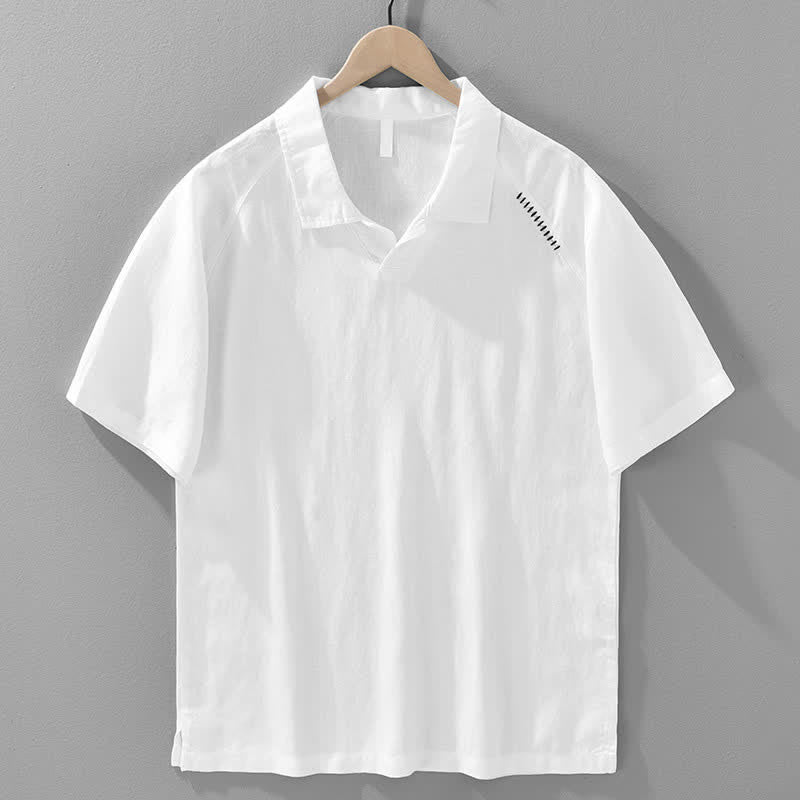 Buddha Stones Lässiges, minimalistisches Kurzarmhemd für Herren mit Seitenschlitz und einfarbigem Reverskragen – perfekt für Sommer. - Weiß - US/ UK/AU42, EU52 (3XL) - image 12