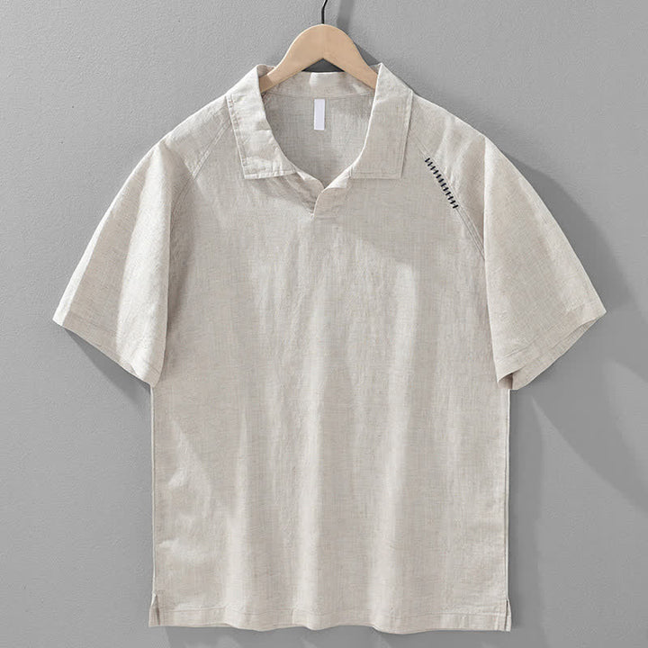 Buddha Stones Lässiges, minimalistisches Kurzarmhemd für Herren mit Seitenschlitz und einfarbigem Reverskragen – perfekt für Sommer. - Leinen - US/ UK/AU42, EU52 (3XL) - image 2