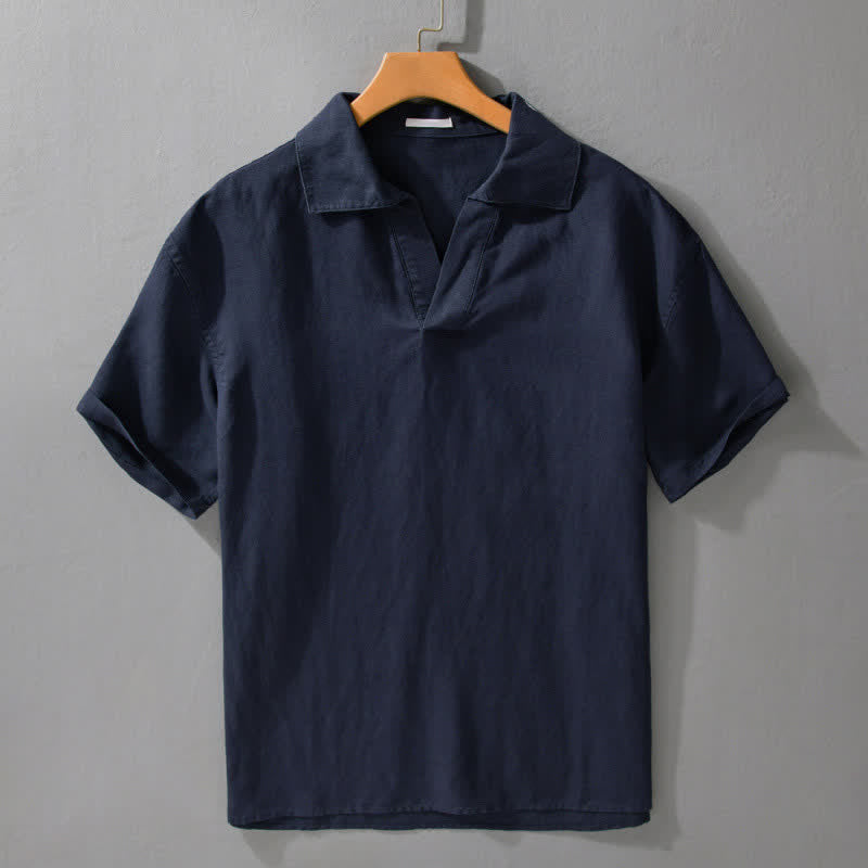 Buddha Stones Lässige, minimalistische, einfarbige Kurzarmhemden für Herren – Sommerliche Herrenhemden - Mitternachtsblau - US/ UK/AU42, EU52 (3XL) - image 5