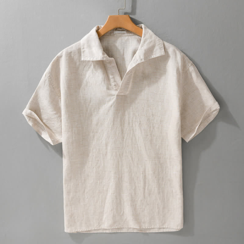 Buddha Stones Lässige, minimalistische, einfarbige Kurzarmhemden für Herren – Sommerliche Herrenhemden - Leinen - US/ UK/AU42, EU52 (3XL) - image 0