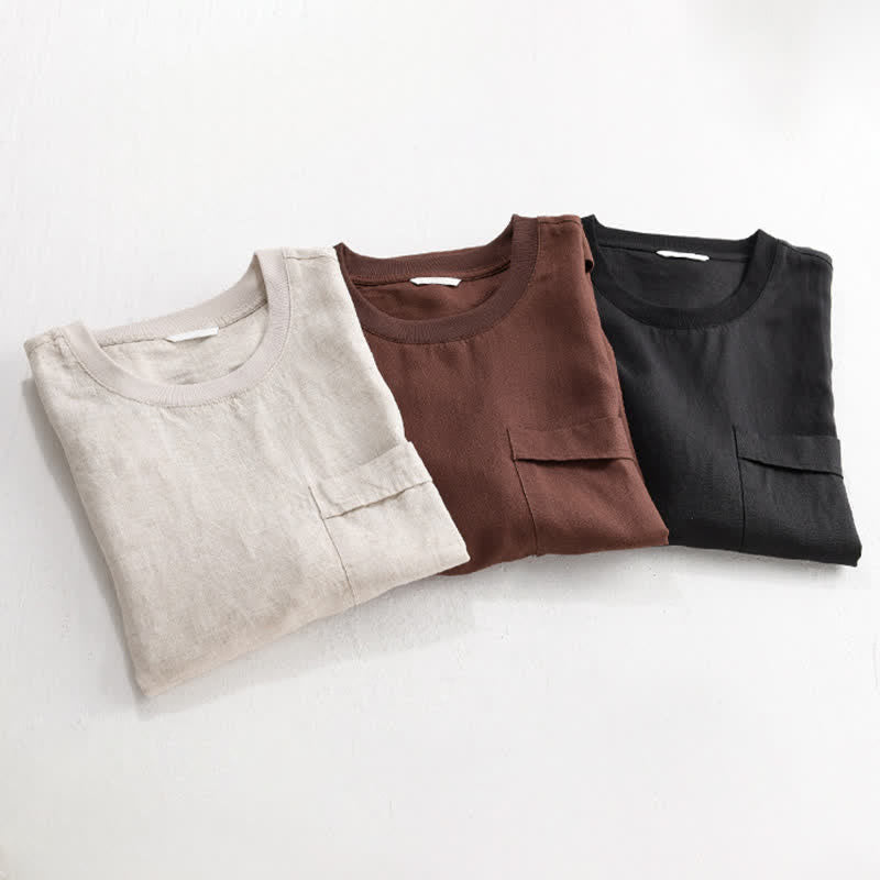 Buddha Stones Lässiges, minimalistisches Kurzarm-T-Shirt für Herren mit aufgesetzter Tasche für den Sommer. - image 18