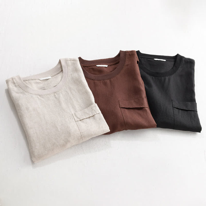 Buddha Stones Lässiges, minimalistisches Kurzarm-T-Shirt für Herren mit aufgesetzter Tasche für den Sommer. - image 18