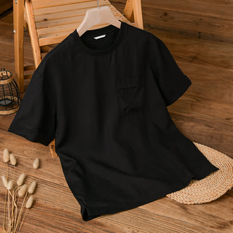 Buddha Stones Lässiges, minimalistisches Kurzarm-T-Shirt für Herren mit aufgesetzter Tasche für den Sommer. - Schwarz - US/ UK/AU42, EU52 (3XL) - image 8