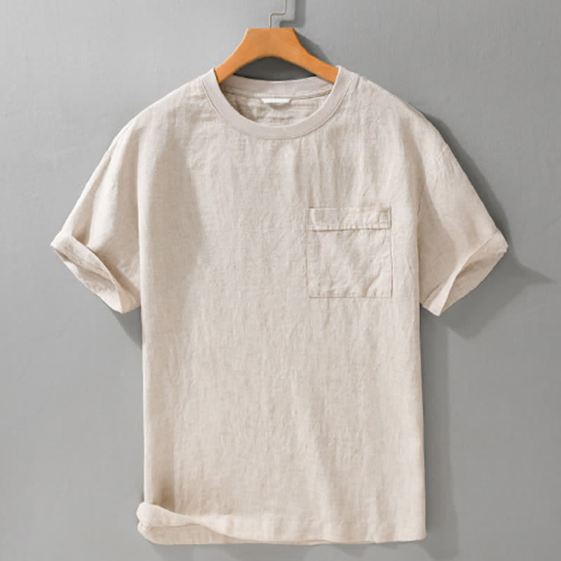 Buddha Stones Lässiges, minimalistisches Kurzarm-T-Shirt für Herren mit aufgesetzter Tasche für den Sommer. - image 1