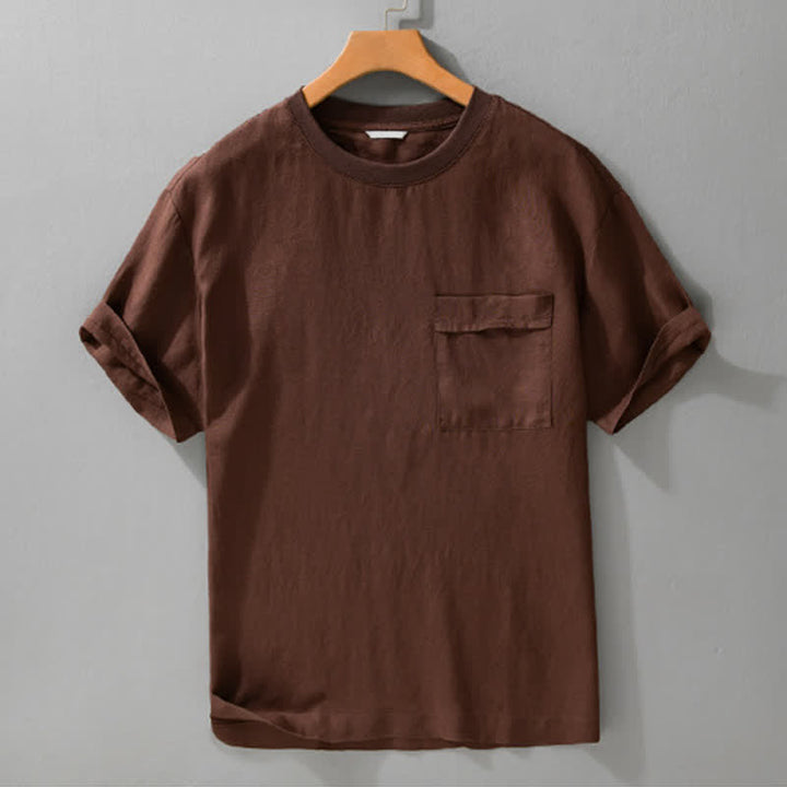 Buddha Stones Lässiges, minimalistisches Kurzarm-T-Shirt für Herren mit aufgesetzter Tasche für den Sommer. - Sattelbraun - US/ UK/AU42, EU52 (3XL) - image 13