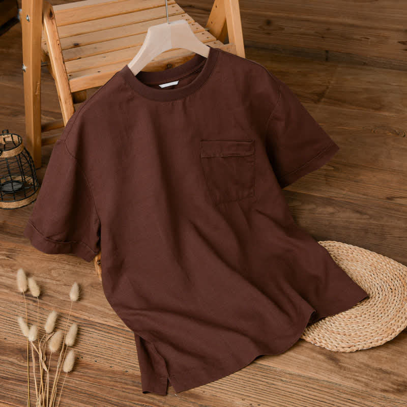 Buddha Stones Lässiges, minimalistisches Kurzarm-T-Shirt für Herren mit aufgesetzter Tasche für den Sommer. - image 14