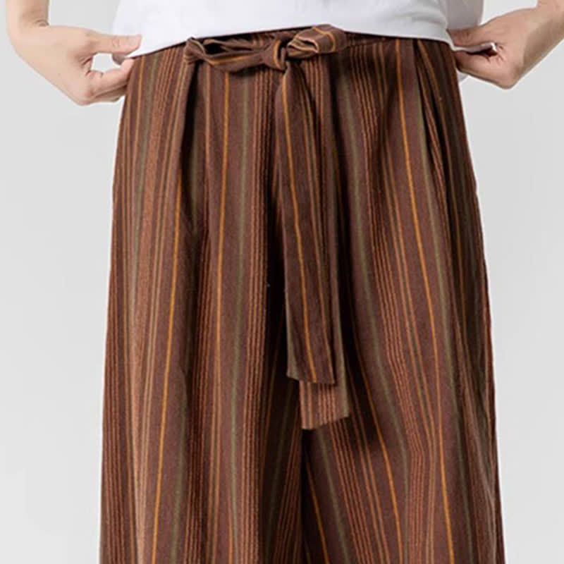 Buddha Stones Sommerliche Vintage-Herrenhose mit Kordelzug, Streifenmuster, weites Bein und Tasche - image 15
