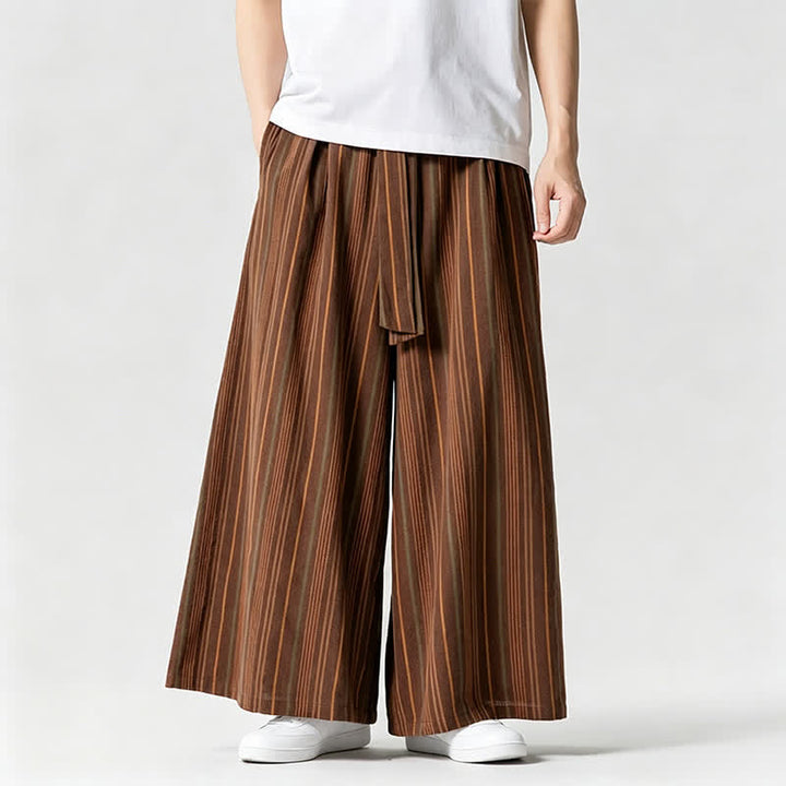 Buddha Stones Sommerliche Vintage-Herrenhose mit Kordelzug, Streifenmuster, weites Bein und Tasche - image 8